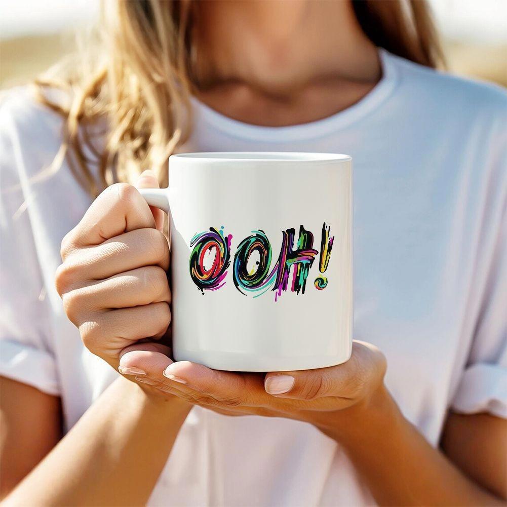 Tailorly White Ceramic 11 oz Mug - Ooh Vibrant Artistic Abstract Colorful Distressed Brush Strokes Design Mug