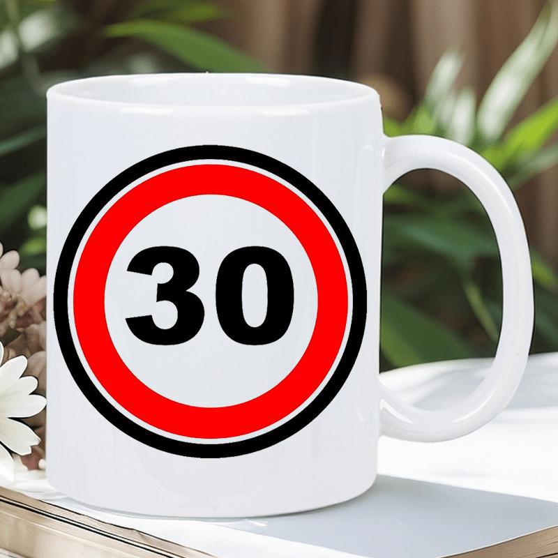 Tailorly White Ceramic 11 oz Mug - 30 Red Circular Speed Limit Road Sign Design Featuring Bold Black Numbers Sign