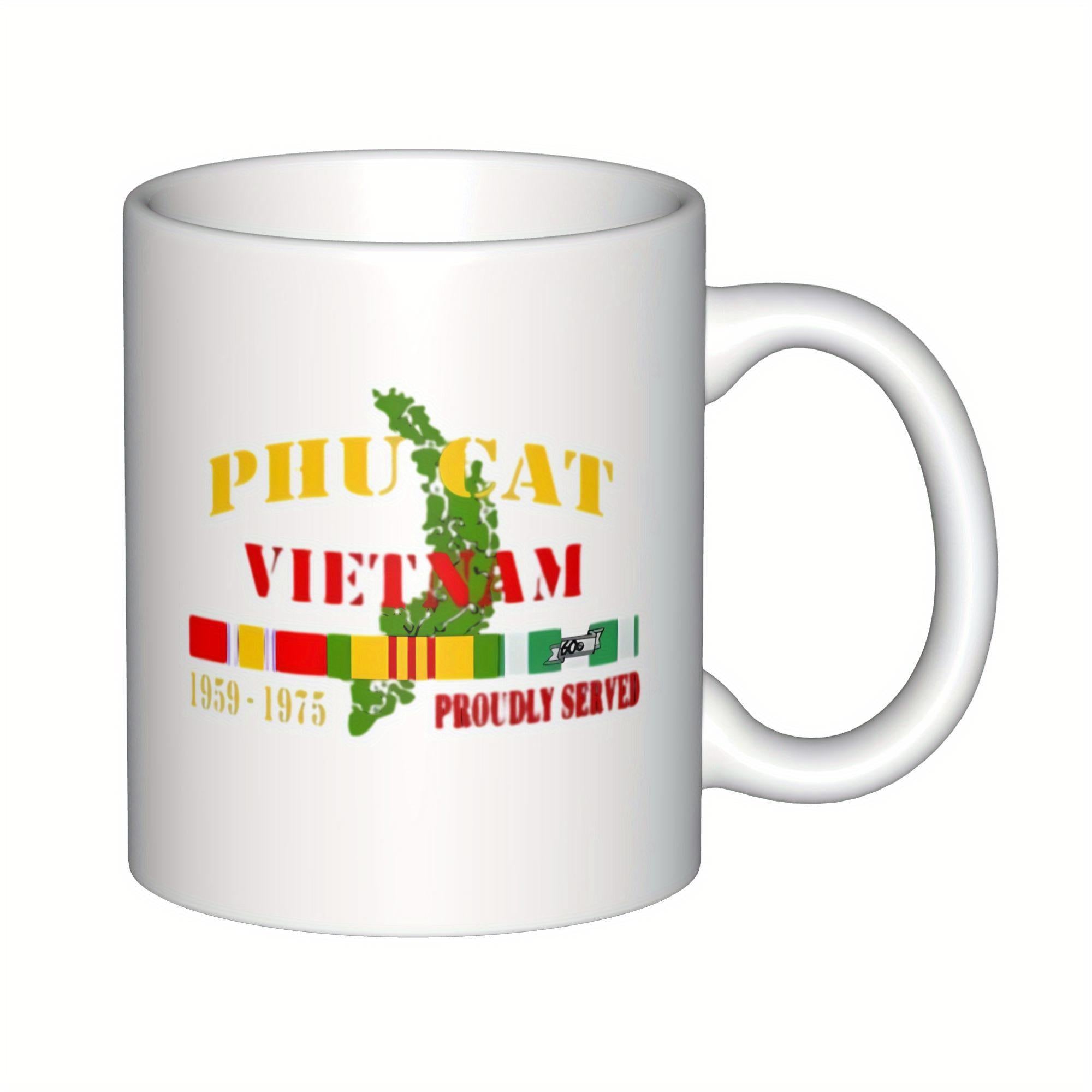 Tailorly White Ceramic 11 oz Mug - Phu Cat Vietnam Proudly Served Green Map Silhouette With Military Service Ribbon Commemorative Mug