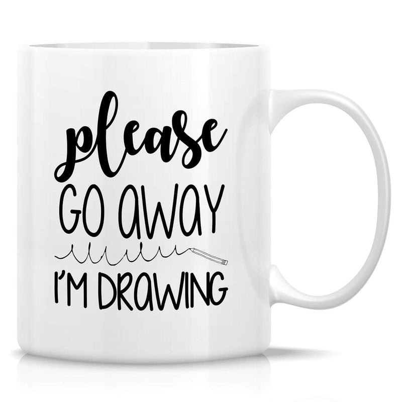 Tailorly White Ceramic 11 oz Mug - Please Go Away I'm Drawing Minimalist Style With Hand Drawn Pencil Scribble Sketching On Ceramic Mug