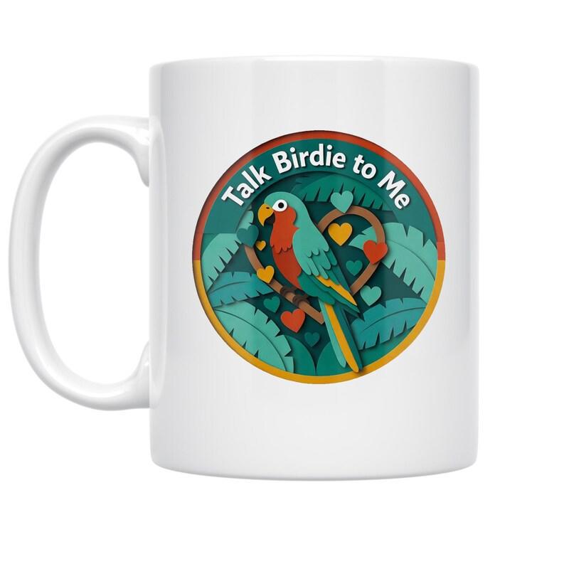 Tailorly White Ceramic 11 oz Mug - Talk Birdie To Me Colorful Tropical Parrot Perched On Branch Among Hearts And Exotic Foliage Parrot