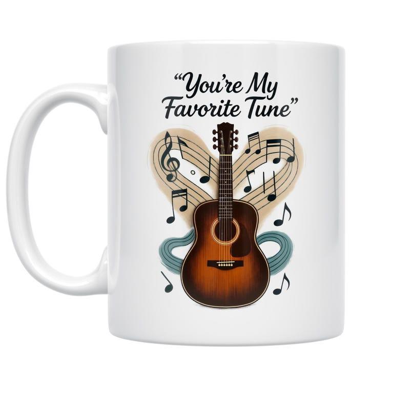 Tailorly White Ceramic 11 oz Mug - Youre My Favorite Tune Acoustic Instrument Floating Notes With Heart Shaped Staff Guitar