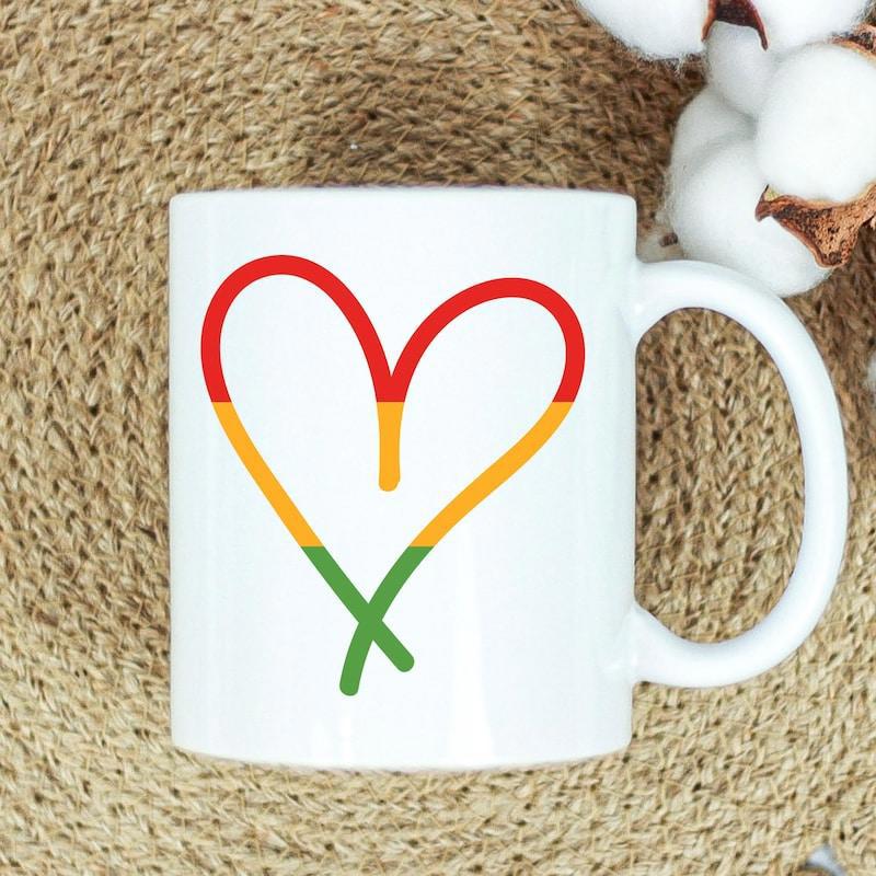 Tailorly White Ceramic 11 oz Mug - Vibrant Red Yellow And Green Hand Drawn Line Art Minimalist Love Heart
