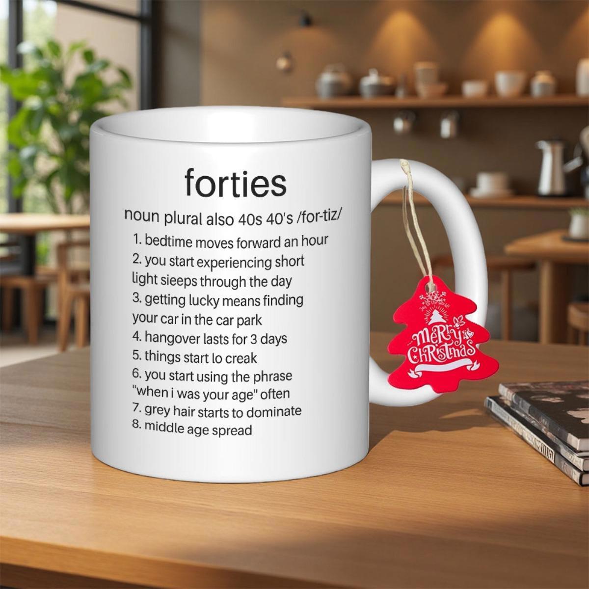 Tailorly White Ceramic 11 oz Mug - Forties Minimalist White Ceramic Vessel With Printed Bold Black Humorous Dictionary Definitions Mug