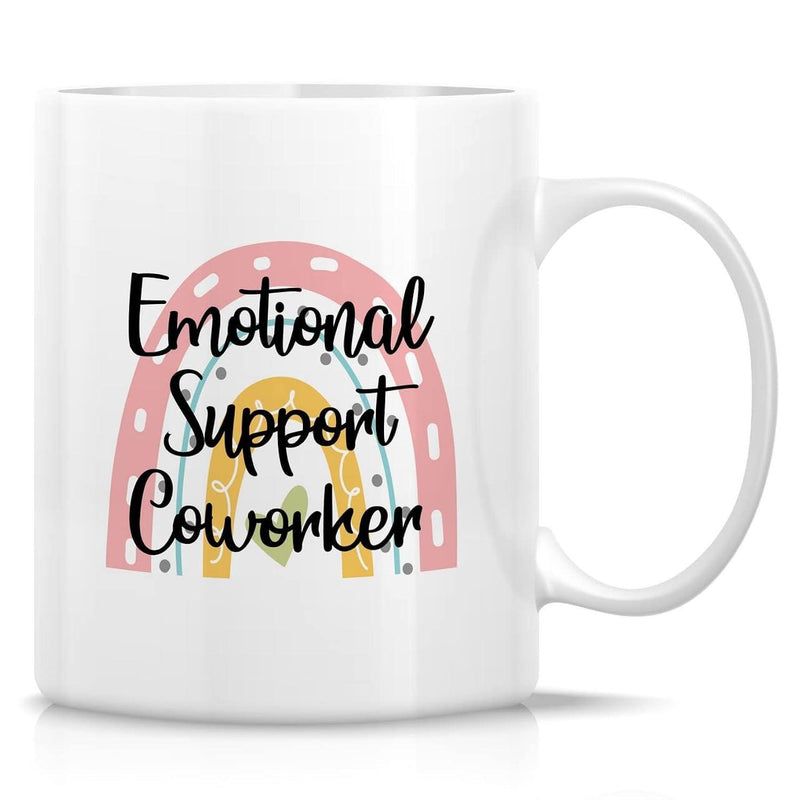 Tailorly White Ceramic 11 oz Mug - Emotional Support Coworker Whimsical Hand Drawn Boho Rainbow With Soft Pastel Arches And Dots Rainbow