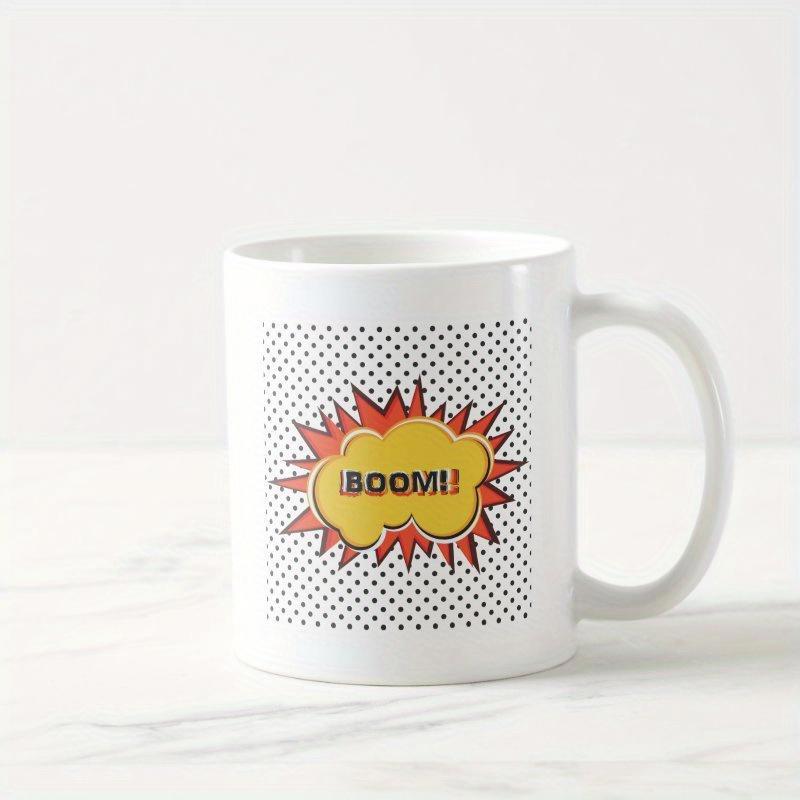 Tailorly White Ceramic 11 oz Mug - Boom Retro Comic Style Pop Art Bubble With Halftone Dots Explosion