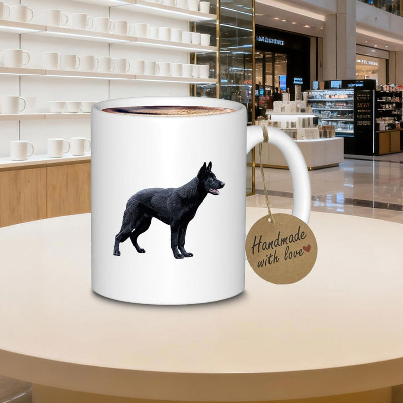 Tailorly White Ceramic 11 oz Mug - Majestic Standing Loyal Black German Shepherd Profile On Clean Background Dog