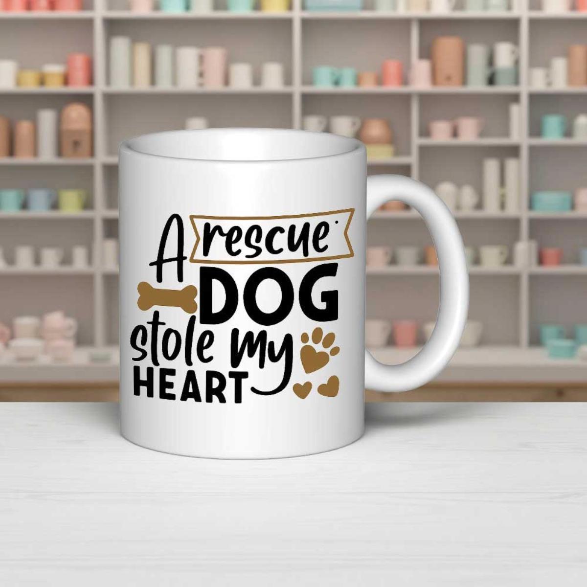 Tailorly White Ceramic 11 oz Mug - A Rescue Dog Stole My Heart Simple Typography Design With Paw Prints And Bone Heart