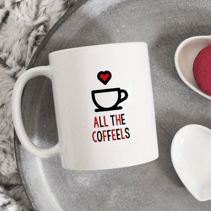 Tailorly White Ceramic 11 oz Mug - All The Coffeels Minimalist Coffee Outline With A Tiny Red Heart Above The Modern Cup
