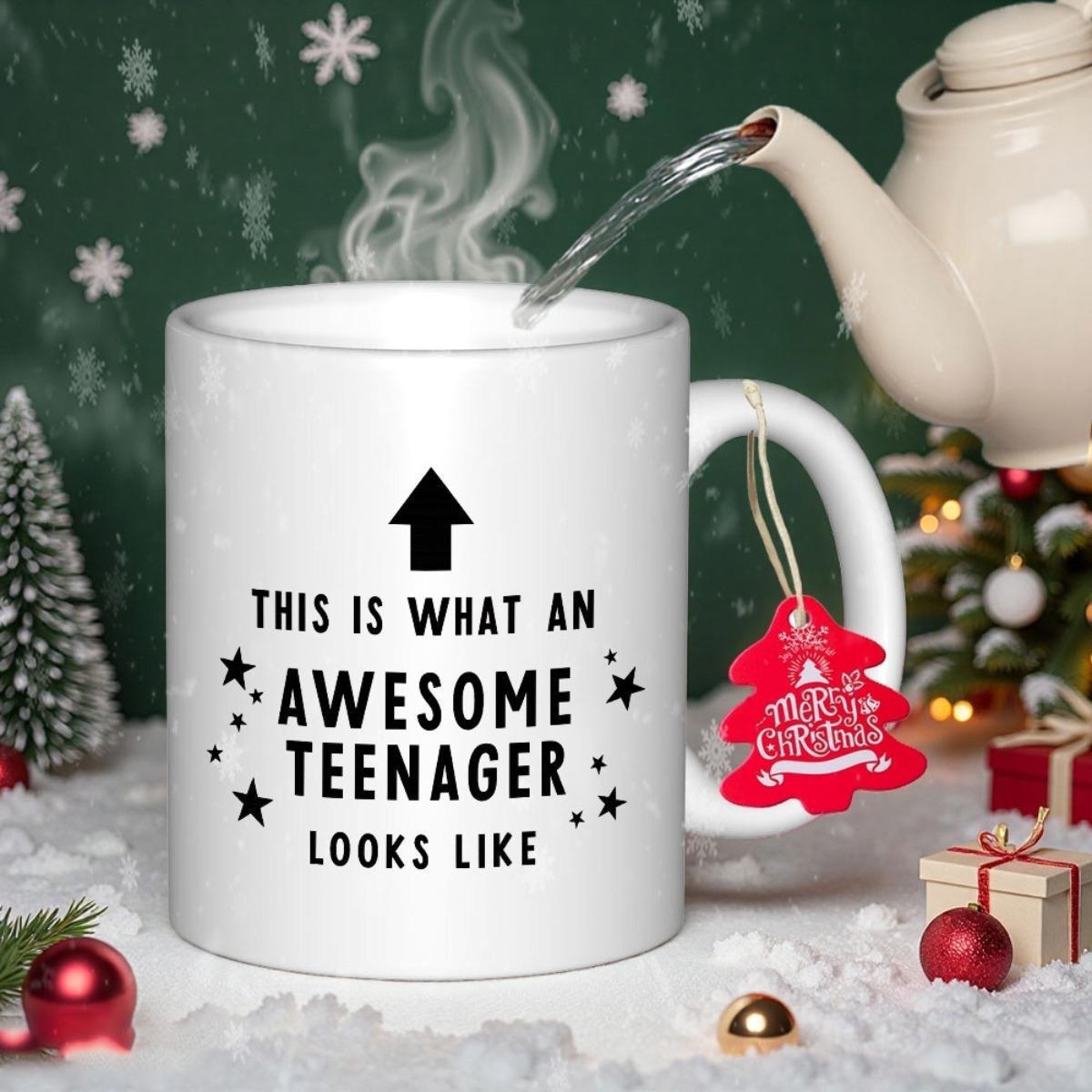 Tailorly White Ceramic 11 oz Mug - This Is What An Awesome Teenager Looks Like Black Pointed Arrow With Sparkling Stars On Each Side Mug