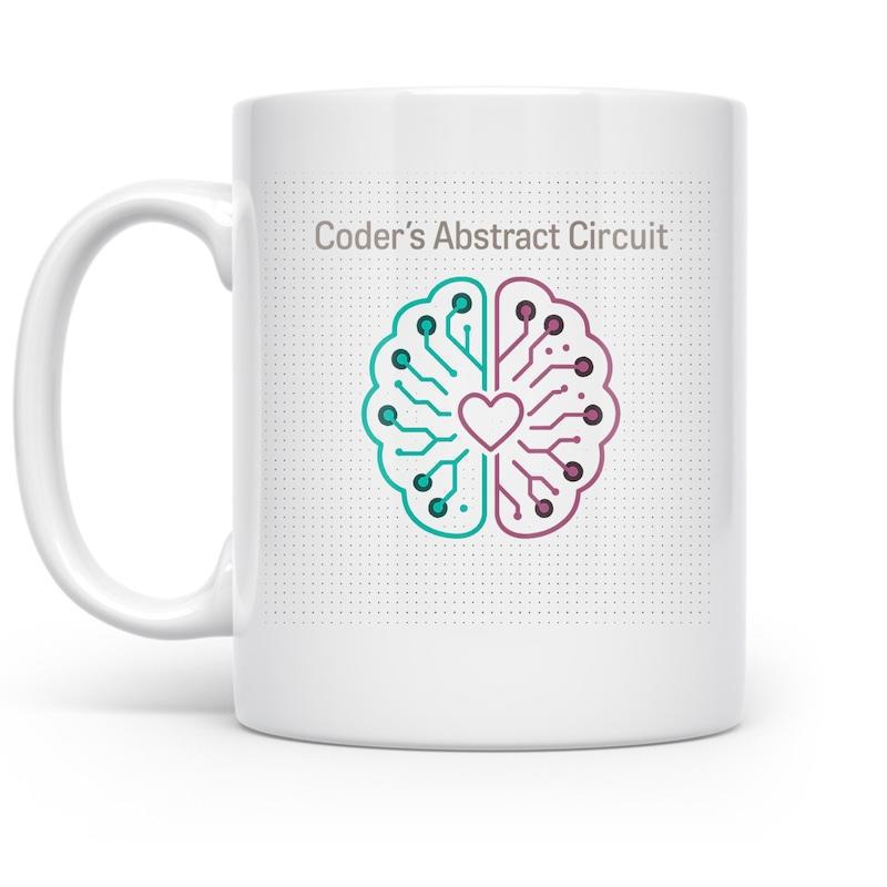 Tailorly White Ceramic 11 oz Mug - Coders Abstract Circuit Digital Technology Schematic Representing Logic And Emotion Within A Circuit Brain