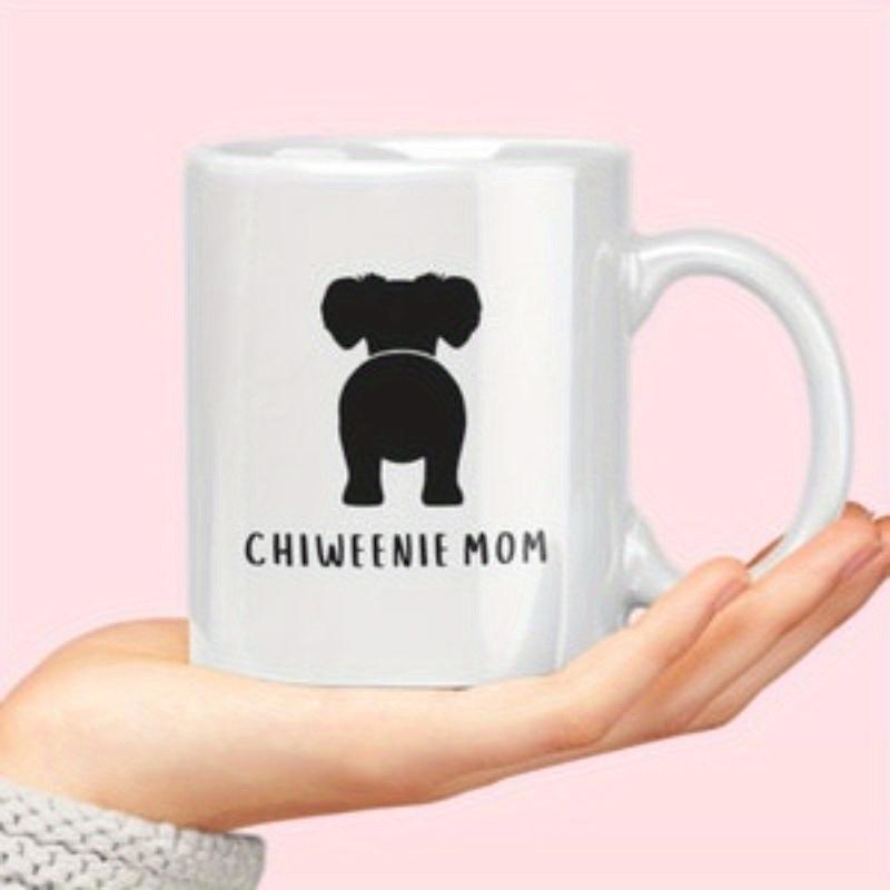 Tailorly White Ceramic 11 oz Mug - Chiweenie Mom Simple Black Minimalist Silhouette Of A Small Dog Back Profile Dog