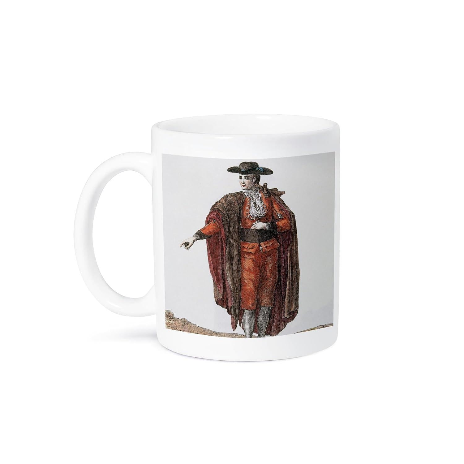 Tailorly White Ceramic 11 oz Mug - Elegant Historical Figure Wearing Red Cape And Black Hat Standing Proudly Gentleman