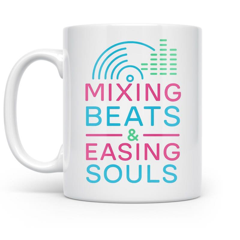Tailorly White Ceramic 11 oz Mug - Mixing Beats Easing Souls Vibrant Graphic Sound Waves And Digital Audio Equalizer Mug