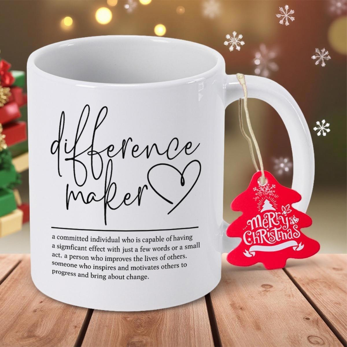 Tailorly White Ceramic 11 oz Mug - Difference Maker Merry Christmas Elegant Heart Outline Script On Ceramic Surface Coffee Mug