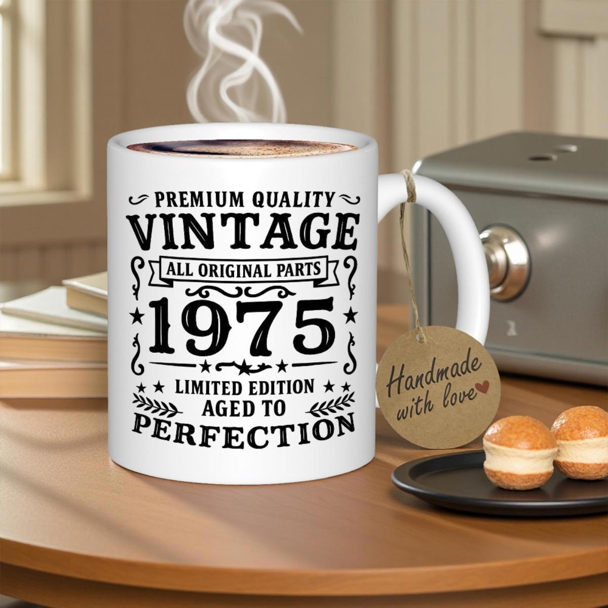 Tailorly White Ceramic 11 oz Mug - Premium Quality Vintage All Original Parts 1975 Limited Edition Aged To Perfection Retro Classic Vintage Style Label With Bold