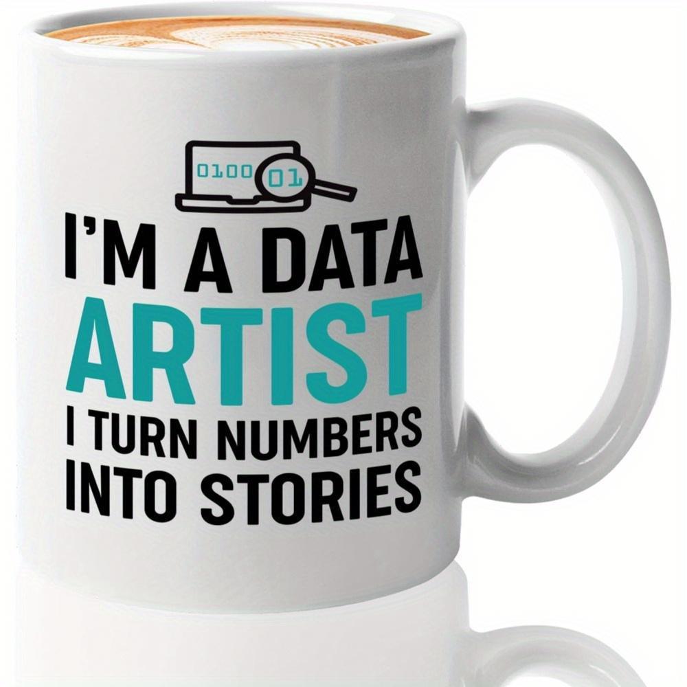 Tailorly White Ceramic 11 oz Mug - Im A Data Artist I Turn Numbers Into Stories Minimalist Laptop With Magnifying Glass Searching Through Binary Code Laptop