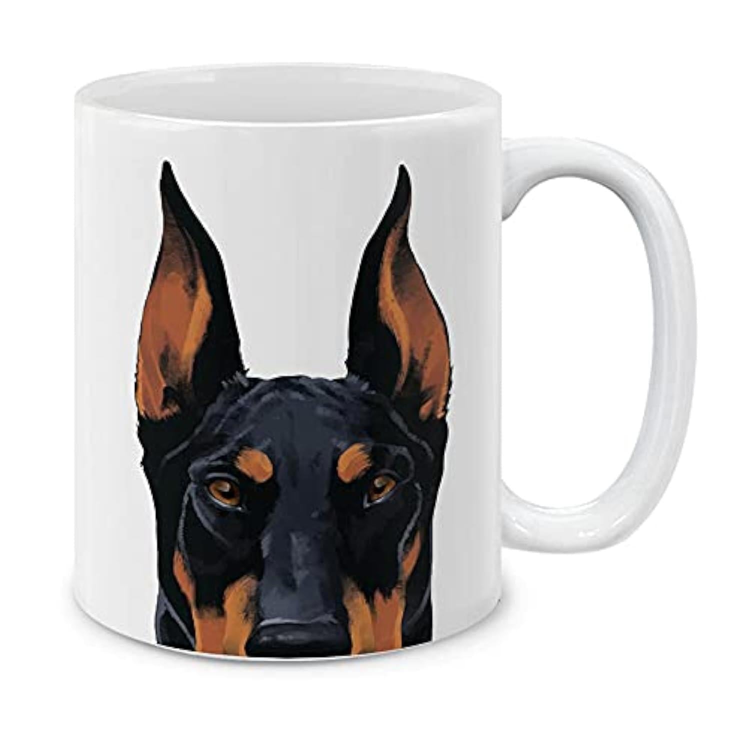 Tailorly White Ceramic 11 oz Mug - Alert Majestic Doberman Pinscher With Pointed Ears And Intense Focused Gaze Doberman