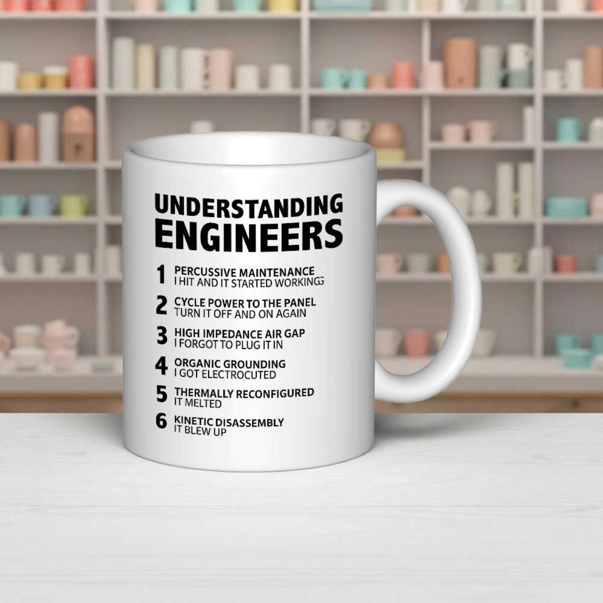 Tailorly White Ceramic 11 oz Mug - Understanding Engineers Modern White Ceramic Coffee Cup With Bold Professional Typography Design Mug