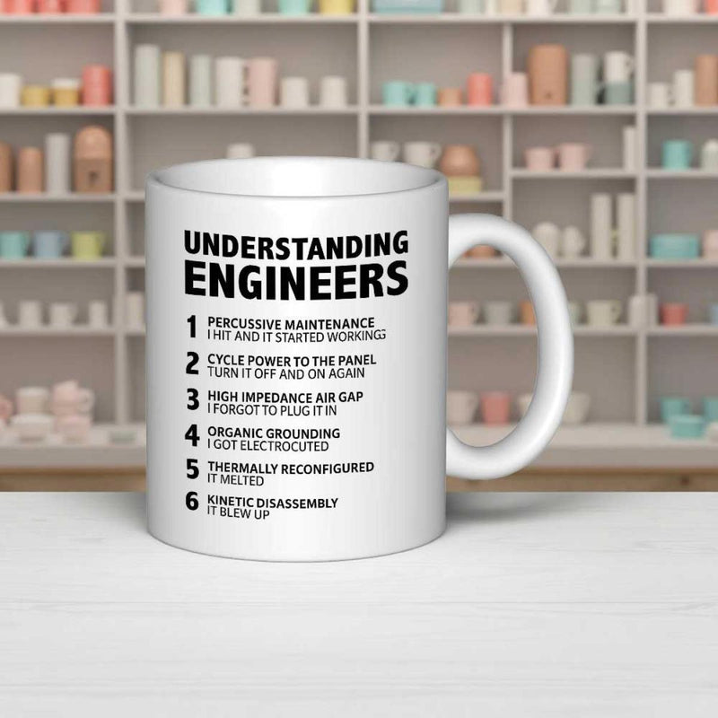 Tailorly White Ceramic 11 oz Mug - Understanding Engineers Modern White Ceramic Coffee Cup With Bold Professional Typography Design Mug