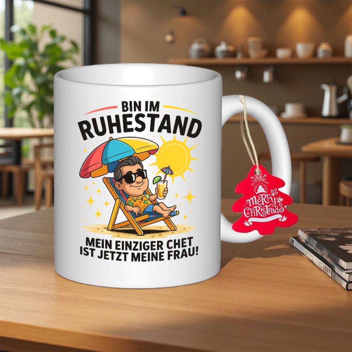 Tailorly White Ceramic 11 oz Mug - Relaxing Cartoon Character Resting Under Bright Sun And Colorful Beach Umbrella Man