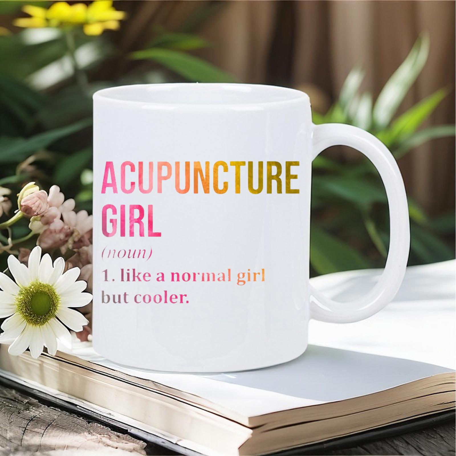 Tailorly White Ceramic 11 oz Mug - Acupuncture Girl Like A Normal Girl But Cooler Minimalist White Body Featuring Vibrant Gradient Colorful Typography Mug