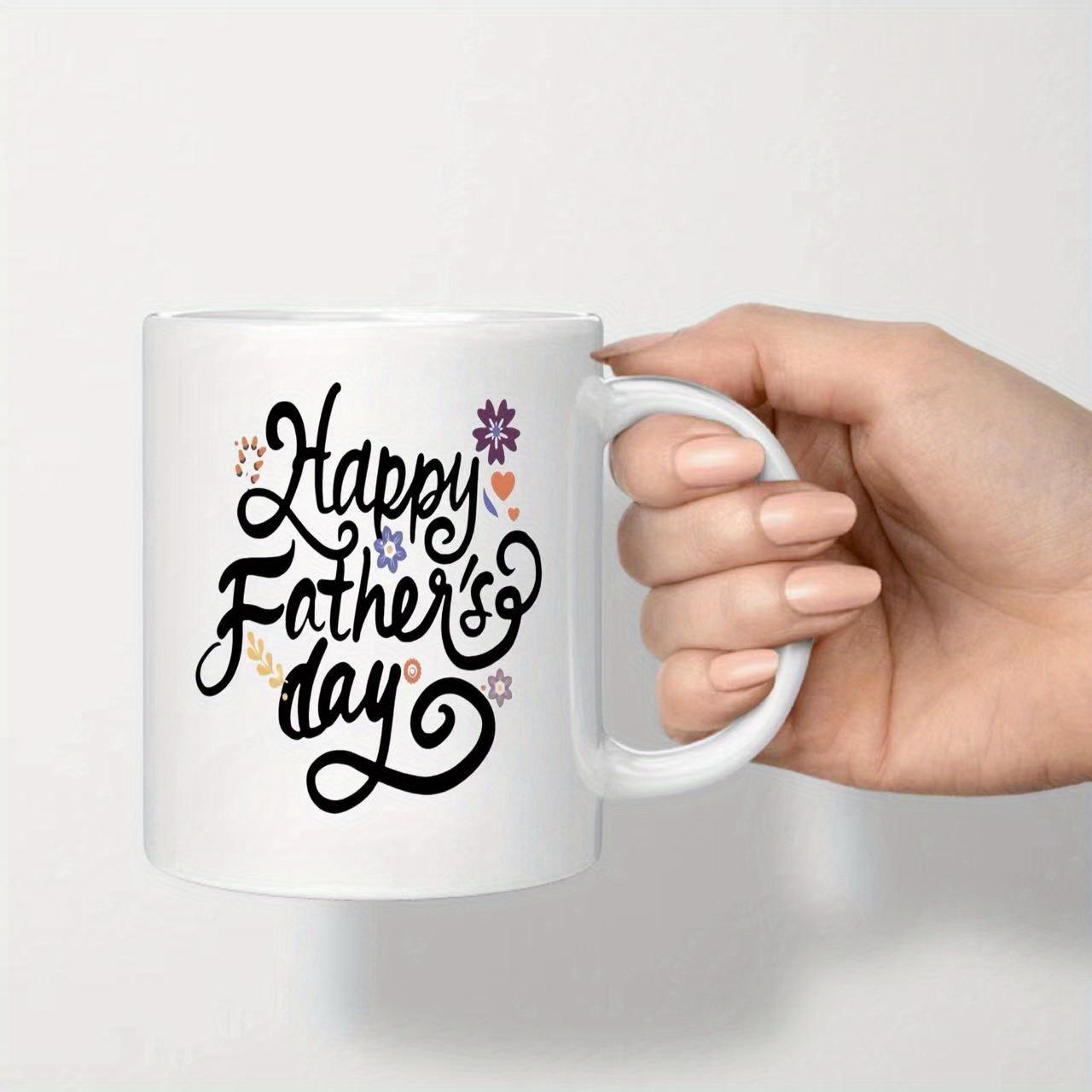 Tailorly White Ceramic 11 oz Mug - Happy Fathers Day Elegant Cursive Script Surrounded By Small Minimalist Colorful Decorative Stars Mug