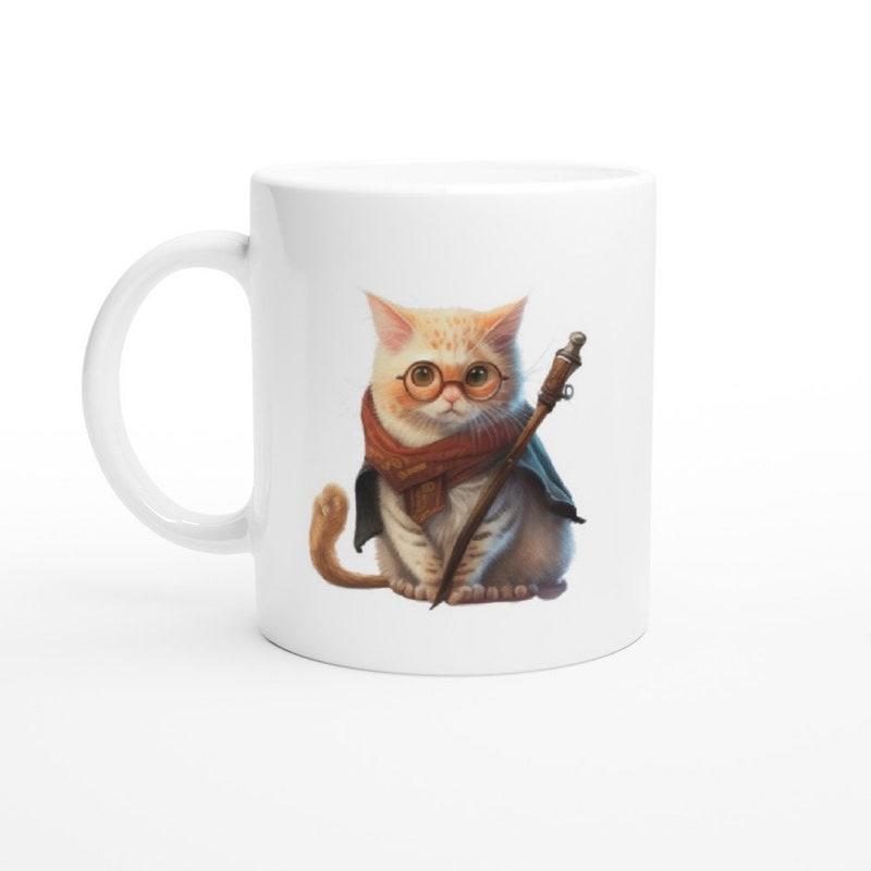 Tailorly White Ceramic 11 oz Mug - Adorable Ginger Explorer Wearing Vintage Glasses And A Cozy Brown Scarf Cat