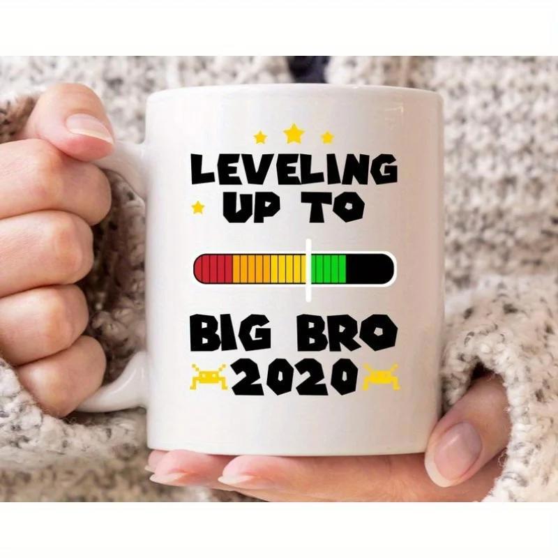 Tailorly White Ceramic 11 oz Mug - Leveling Up To Big Bro 2020 Colorful Gaming Progress Bar With Yellow Stars And Controllers Mug