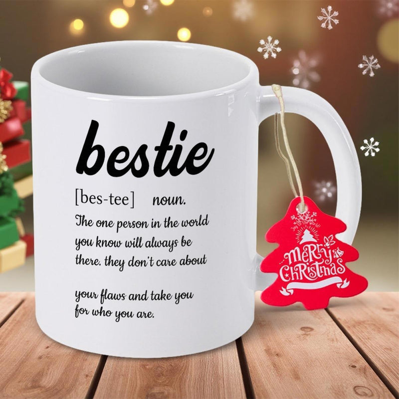 Tailorly White Ceramic 11 oz Mug - Bestie Noun Minimalist With Elegant Black Script Dictionary Typography Mug
