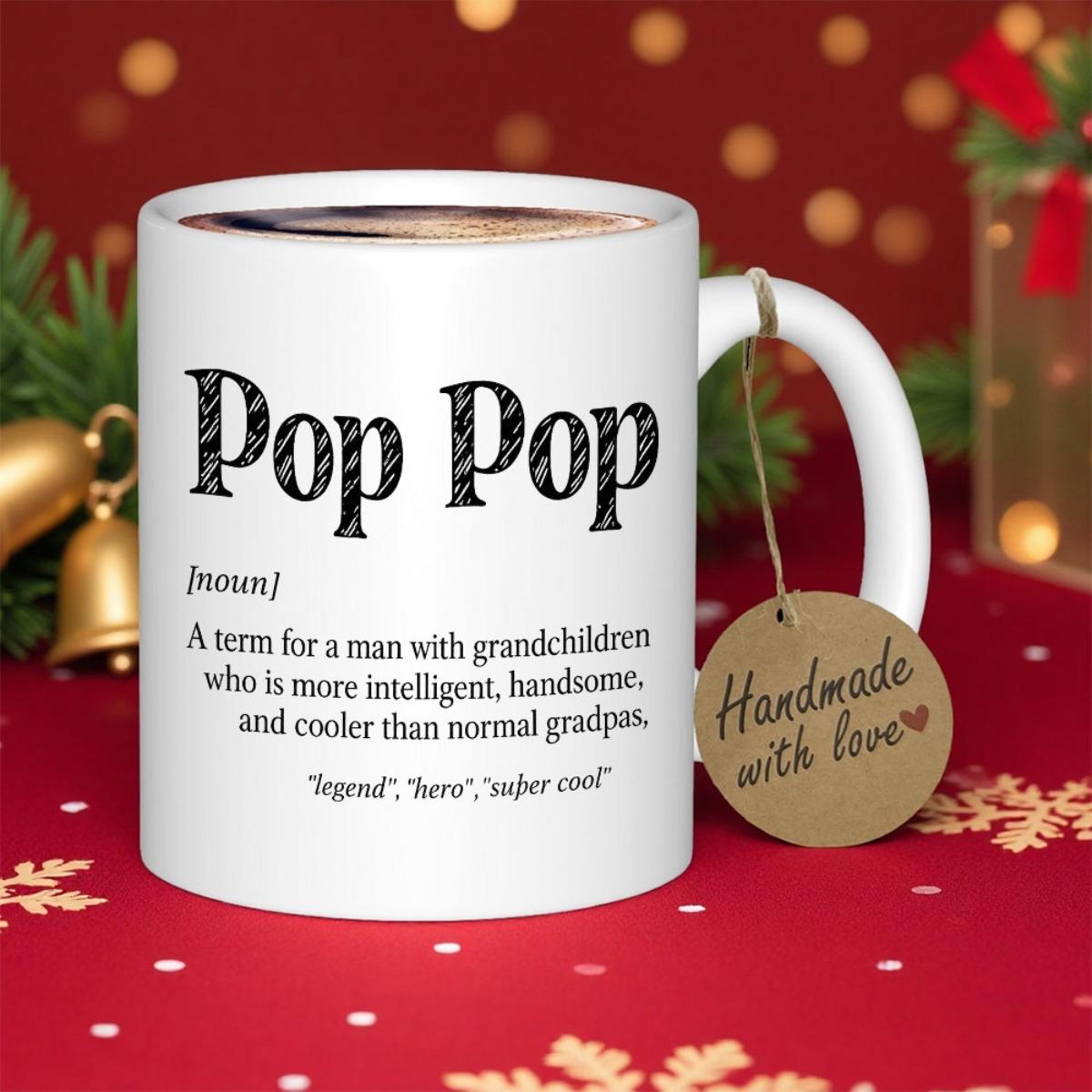 Tailorly White Ceramic 11 oz Mug - Pop Pop Definition Sleek Featuring Minimalist Black Typography Design Style Mug