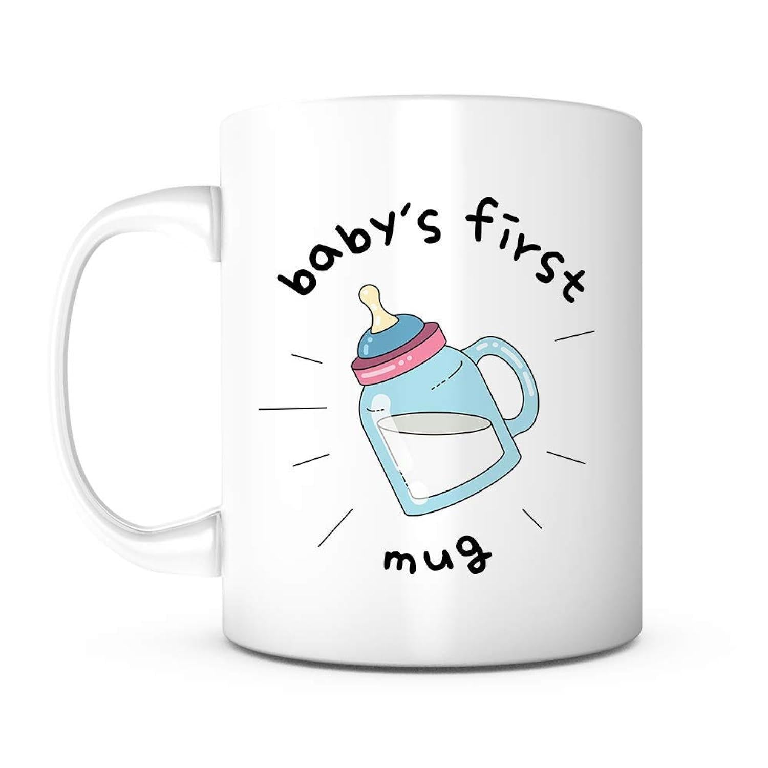 Tailorly White Ceramic 11 oz Mug - Babys First Mug Blue Baby Bottle Filled With Milk And Radiant Shining Rays Mug