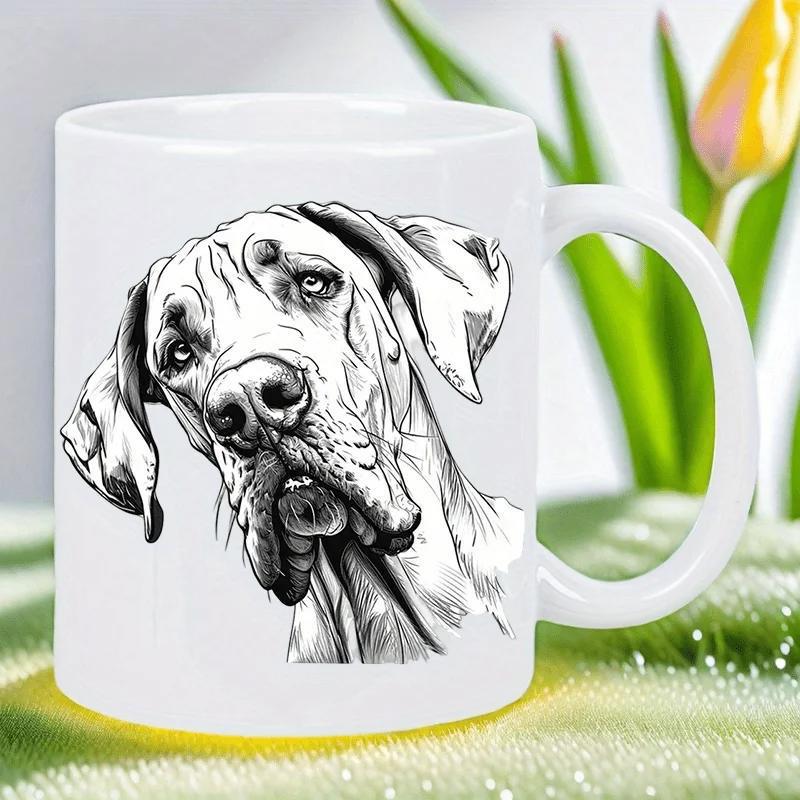 Tailorly White Ceramic 11 oz Mug - Detailed Hand Drawn Artistic Sketch Of A Noble Expressive Canine Great Dane