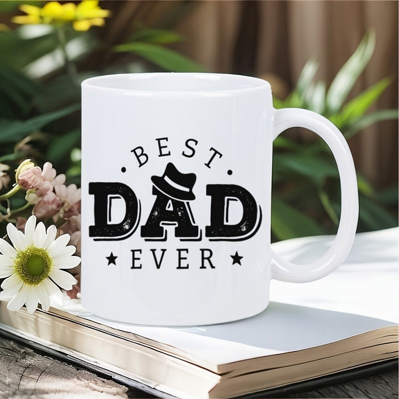 Tailorly White Ceramic 11 oz Mug - Best Dad Ever Classic Fedora Hat Icon With Decorative Stars In Bold Vintage Typography Mug