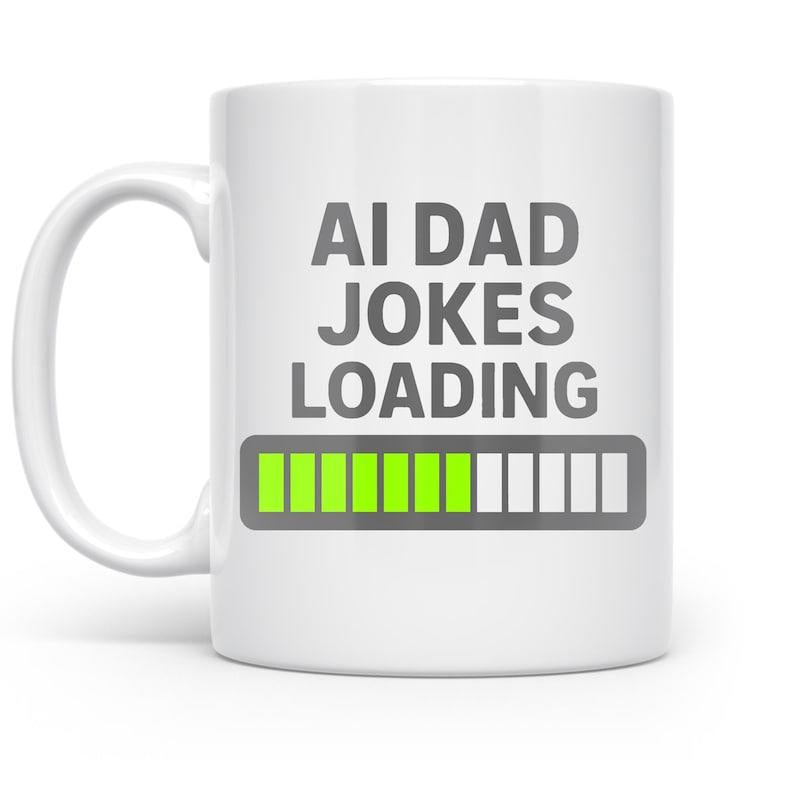 Tailorly White Ceramic 11 oz Mug - Ai Dad Jokes Loading Minimalist Digital Style Green Segmented Status Indicator Bar