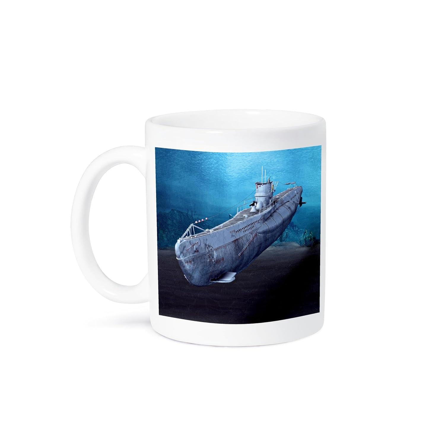 Tailorly White Ceramic 11 oz Mug - Deep Blue Ocean With Sunlight Rays Featuring Majestic Realistic Swimming Whale