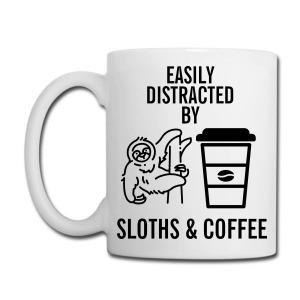 Tailorly White Ceramic 11 oz Mug - Easily Distracted By Sloths Coffee Minimalist Black Line Art Drawing Featuring A Resting Tree Dwelling Sloth