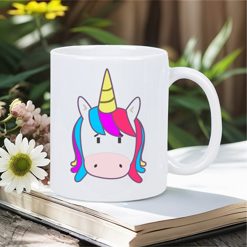 Tailorly White Ceramic 11 oz Mug - Magical Mythical Creature With Vibrant Rainbow Hair And Golden Horn Unicorn