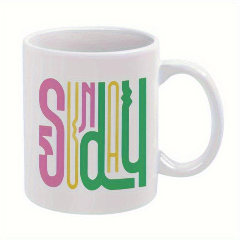 Tailorly White Ceramic 11 oz Mug - Sunday Vibrant Colorful Elongated Modern Artistic Stylized Letters Typography