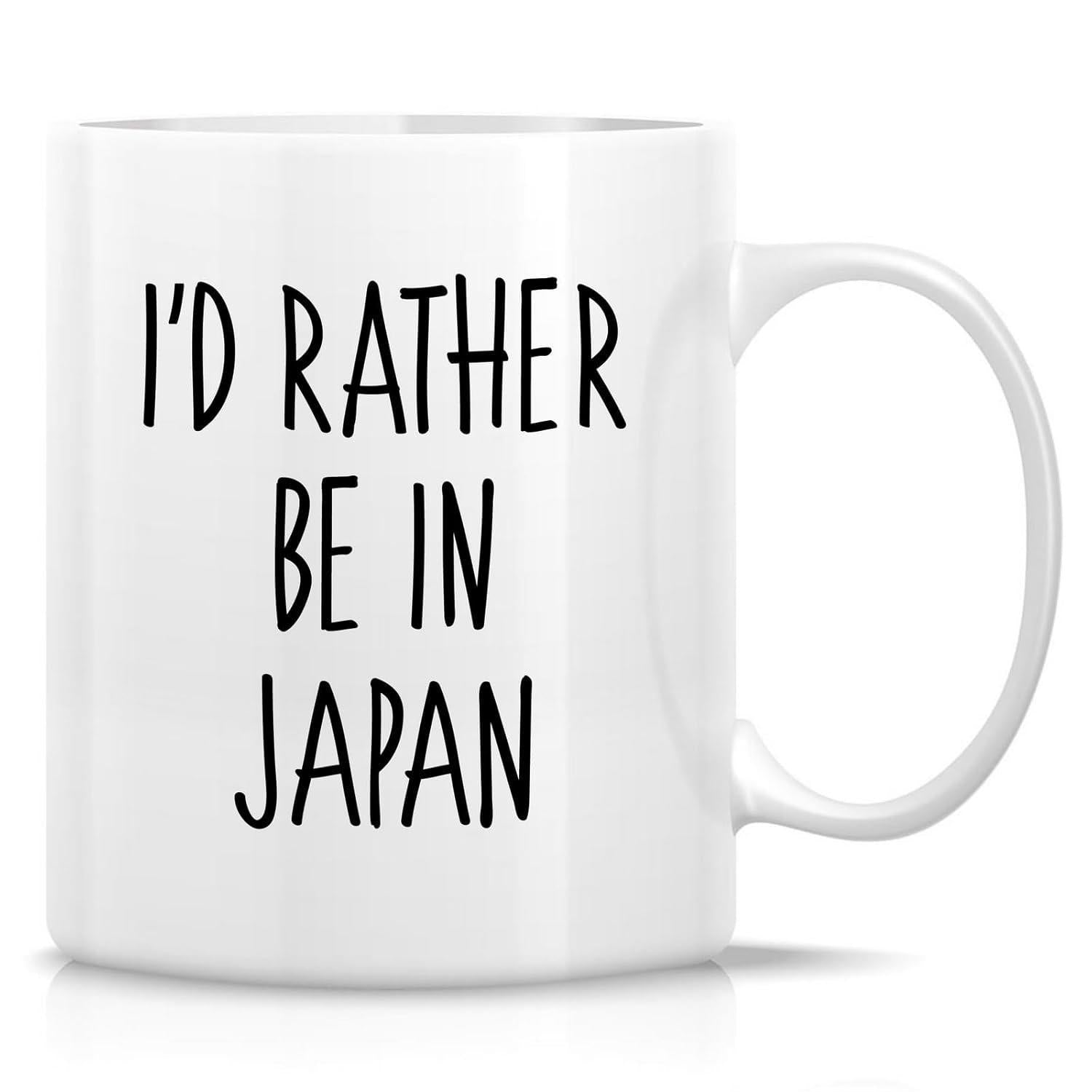 Tailorly White Ceramic 11 oz Mug - Id Rather Be In Japan Minimalist Black Handwritten Typography On A Clean White Surface Lettering