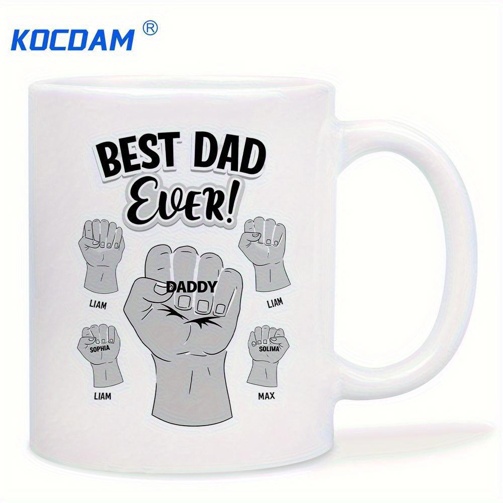 Tailorly White Ceramic 11 oz Mug - Best Dad Ever Daddy Hand Drawn Fists Bumping Together With Personalized Names Fist