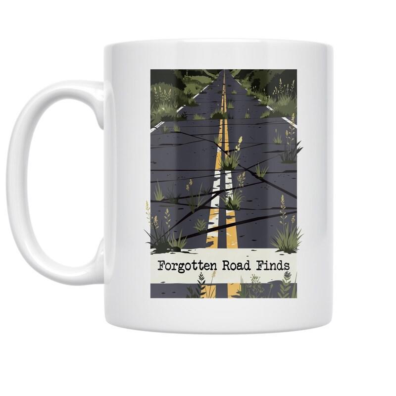 Tailorly White Ceramic 11 oz Mug - Forgotten Road Finds Abandoned Cracked Asphalt With Yellow Lines And Overgrown Wild Grass Road