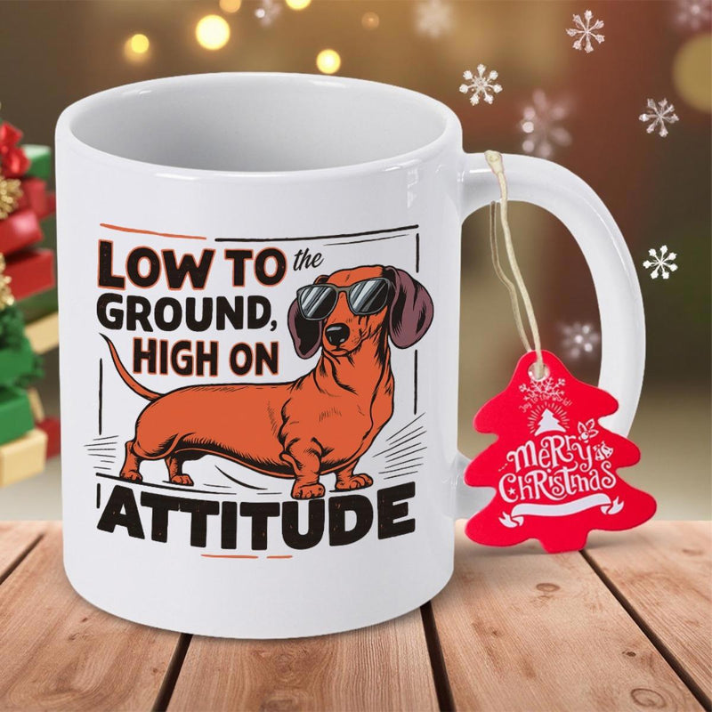 Tailorly White Ceramic 11 oz Mug - Low To The Ground High On Attitude Wearing Cool Sunglasses In A Minimalist Modern Style Dachshund