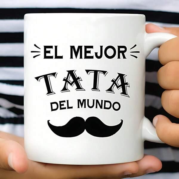 Tailorly White Ceramic 11 oz Mug - Classic Black Handlebar Icon Centered On Smooth Mustache