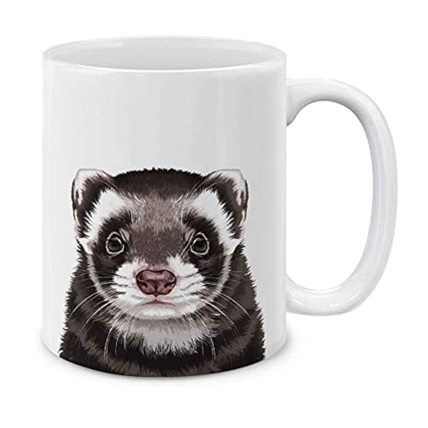 Tailorly White Ceramic 11 oz Mug - Adorable Furry Pet With Curious Eyes And Dark Brown White Fur Ferret