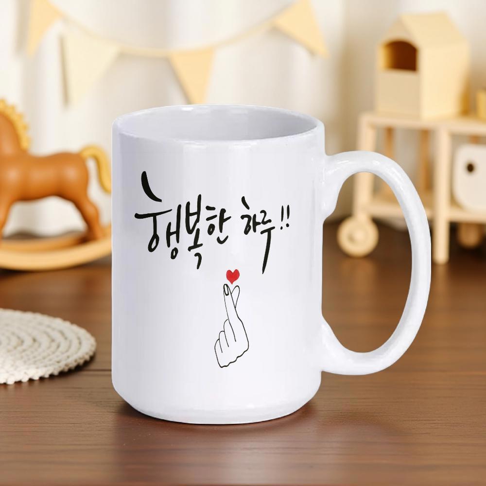 Tailorly White Ceramic 11 oz Mug - Simple Hand Gesture With Tiny Red Heart Printed On