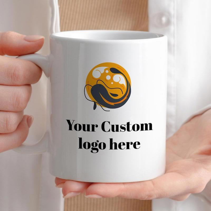 Tailorly White Ceramic 11 oz Mug - Your Custom Logo Here Abstract Circular Design With Bold Contrasting Colors And Stylized Curvy Flowing Lines Mug