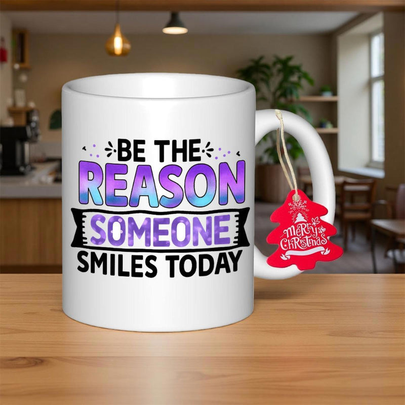 Tailorly White Ceramic 11 oz Mug - Be The Reason Someone Smiles Today With Colorful Gradient Lettering And Small Decorative Stars Mug