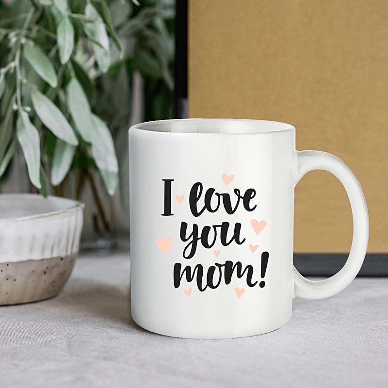 Tailorly White Ceramic 11 oz Mug - I Love You Mom Minimalist Style Featuring Scattered Pink Hearts Floating Around Meaningful Heart
