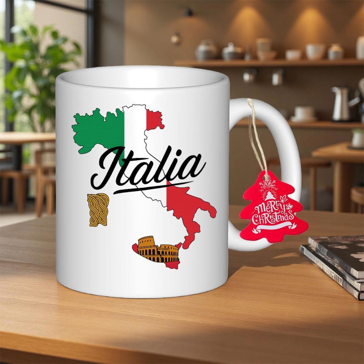 Tailorly White Ceramic 11 oz Mug - National Flag Colors Within Geographic Outline Featuring Ancient Roman Landmark Map